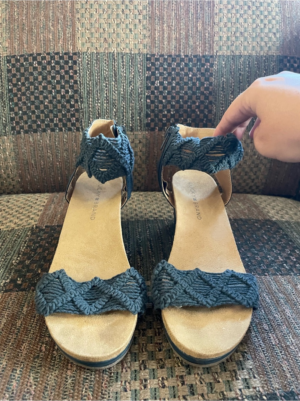 Braided Ankle-Strap Women’s Sandals in Dark Blue